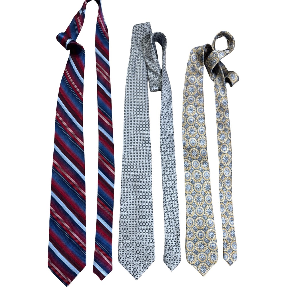 Burma Bibas Mens Silk Ties Lot of 3 Striped Geometric Medallion Red Blue Gold‎